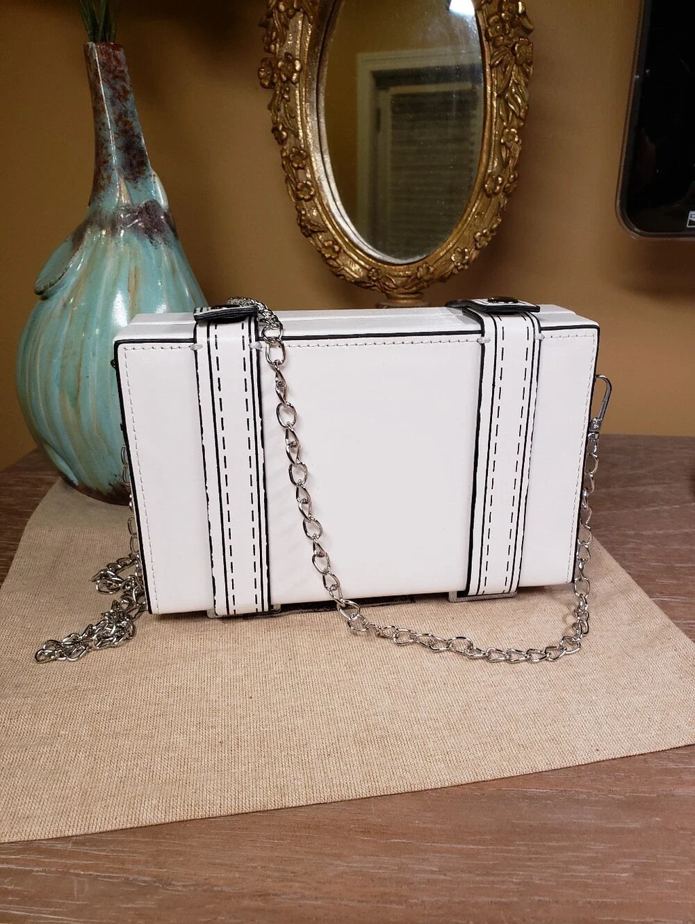 White Cartoon-Style Clutch / Crossbody Bag w/ Chain Strap & Matching Watch NWT!
